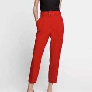Zara red belted pants